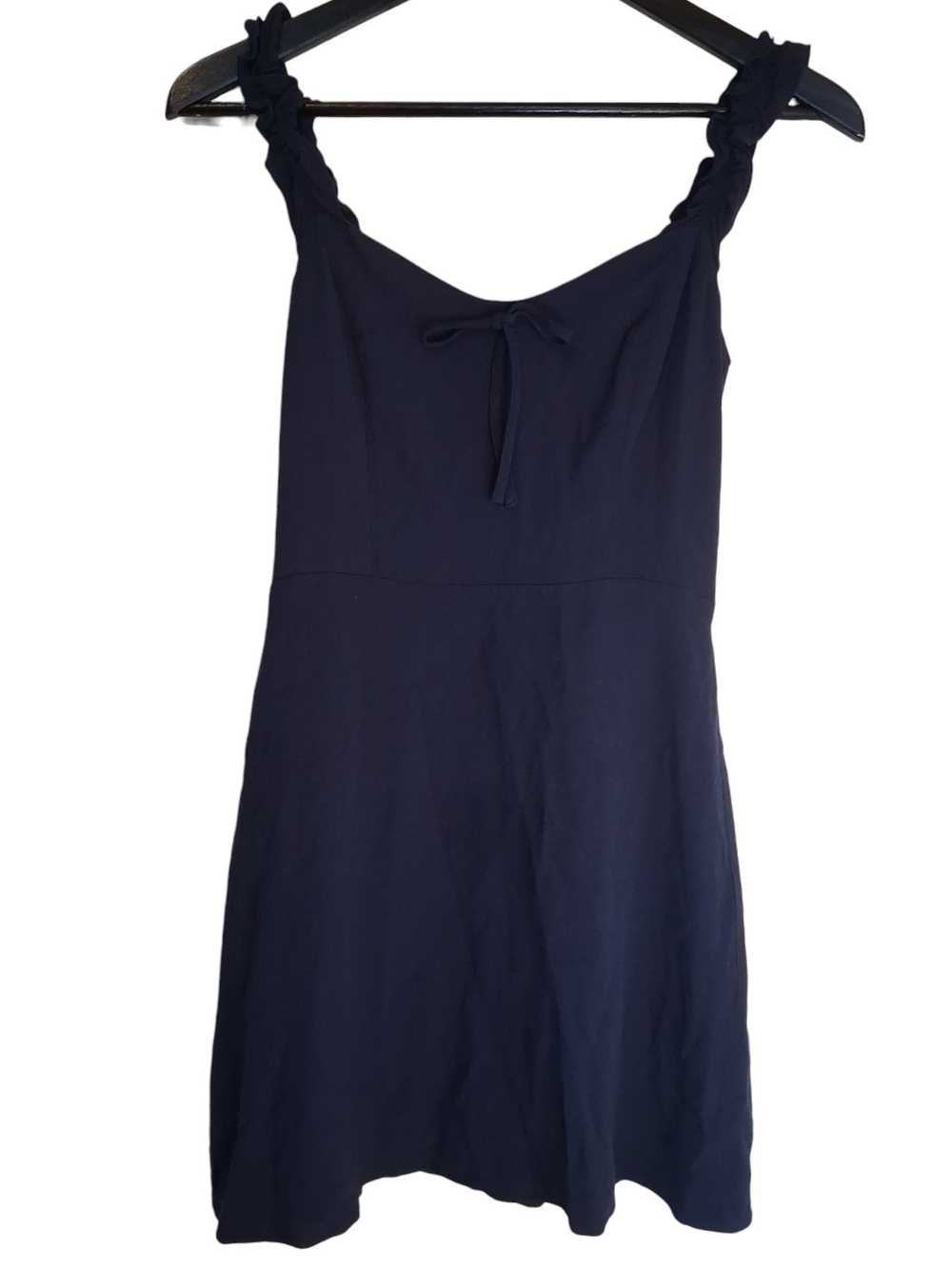 Sunday Best Navy Mini Dress with Ruffled Straps and Front Tie